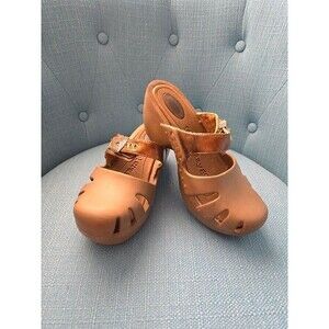 Dr Scholl’s  Tan Rubber Clogs Dance Golden Straps